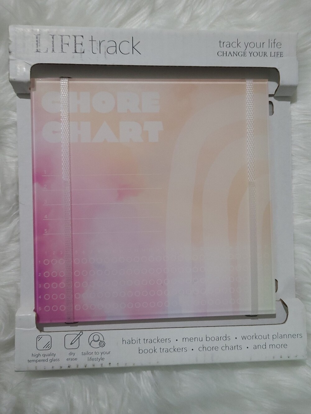 Lifetrack Daily Chore Chart Glass Dry Erase Board Wall Mount or Desktop 8x8"